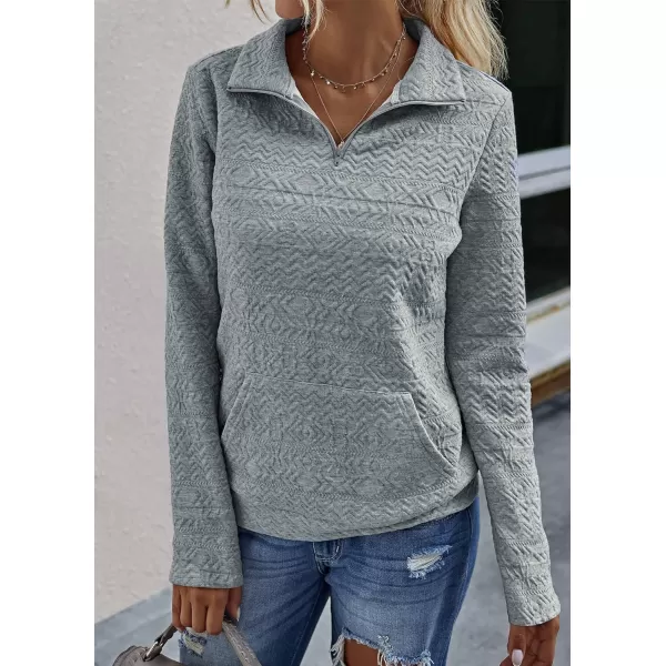 imageBTFBM Women Fashion Quilted Pattern Lightweight Zipper Long Sleeve Plain Casual Ladies Sweatshirts Pullovers Shirts TopsWhite and Grey