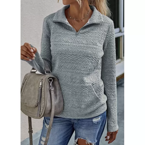 imageBTFBM Women Fashion Quilted Pattern Lightweight Zipper Long Sleeve Plain Casual Ladies Sweatshirts Pullovers Shirts TopsWhite and Grey