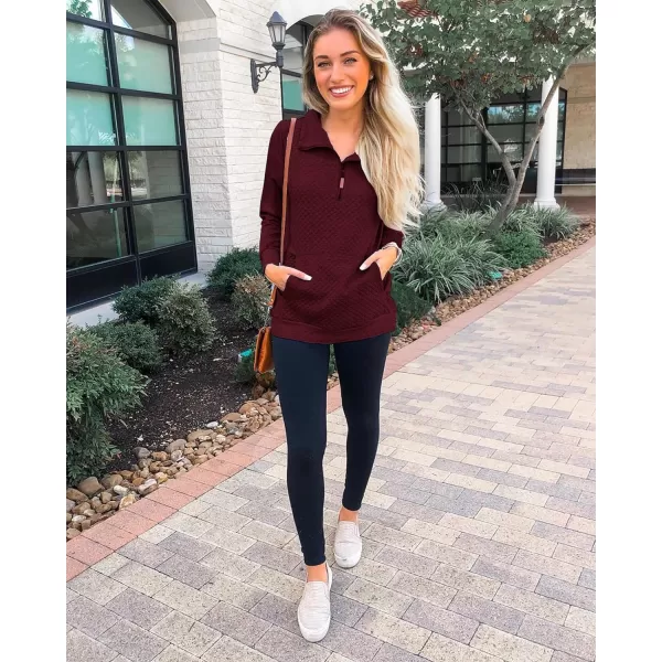 imageBTFBM Women Fashion Quilted Pattern Lightweight Zipper Long Sleeve Plain Casual Ladies Sweatshirts Pullovers Shirts TopsWine Red
