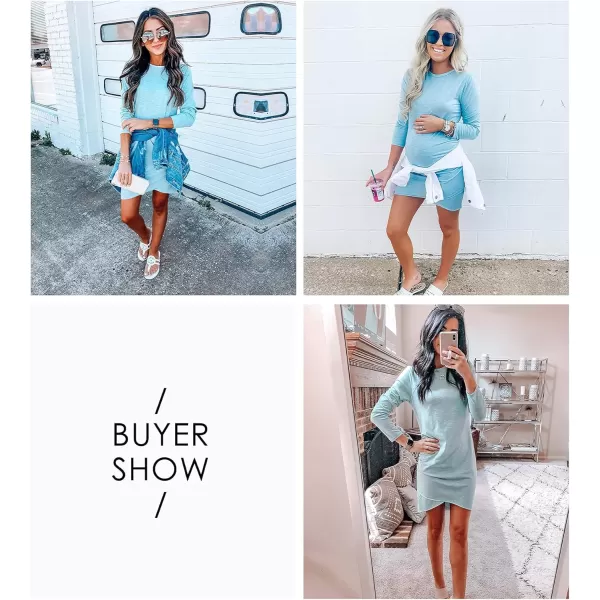 imageBTFBM Women Fashion Ruched Elegant Bodycon Long Sleeve Wrap Front Solid Color Casual Basic Fitted Short DressesBlue