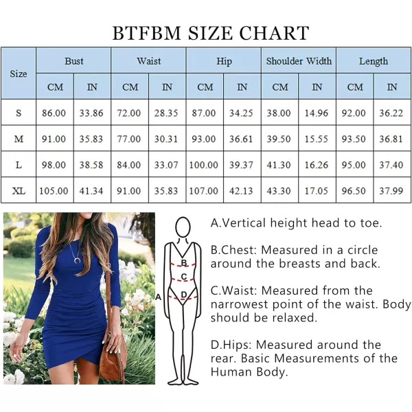 imageBTFBM Women Fashion Ruched Elegant Bodycon Long Sleeve Wrap Front Solid Color Casual Basic Fitted Short DressesBright Blue