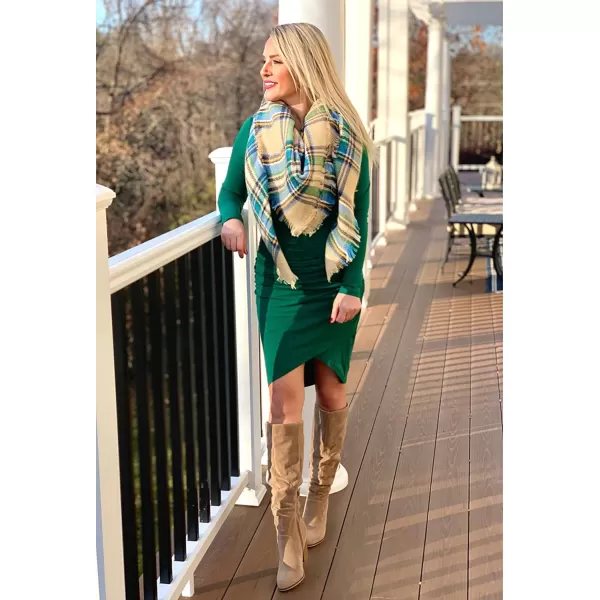 imageBTFBM Women Fashion Ruched Elegant Bodycon Long Sleeve Wrap Front Solid Color Casual Basic Fitted Short DressesBright Green