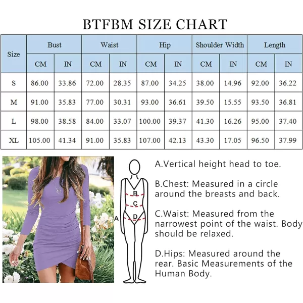 imageBTFBM Women Fashion Ruched Elegant Bodycon Long Sleeve Wrap Front Solid Color Casual Basic Fitted Short DressesLight Purple