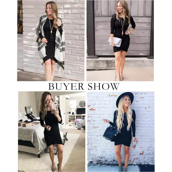 imageBTFBM Women Fashion Ruched Elegant Bodycon Long Sleeve Wrap Front Solid Color Casual Basic Fitted Short DressesNavy