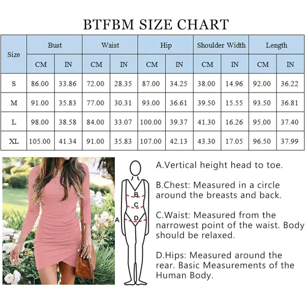 imageBTFBM Women Fashion Ruched Elegant Bodycon Long Sleeve Wrap Front Solid Color Casual Basic Fitted Short DressesPink