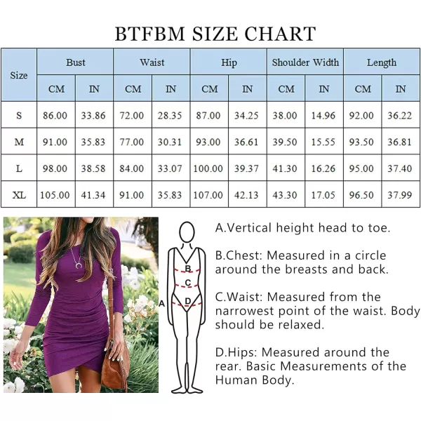 imageBTFBM Women Fashion Ruched Elegant Bodycon Long Sleeve Wrap Front Solid Color Casual Basic Fitted Short DressesPurple