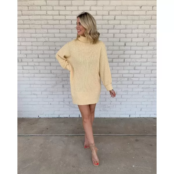 imageBTFBM Women Fashion Sweater Short Dress Long Sleeve Turtleneck Oversized Fall Winter Soft Chunky Knit Pullover SweatersSolid Apricot