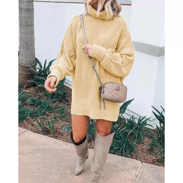 imageBTFBM Women Fashion Sweater Short Dress Long Sleeve Turtleneck Oversized Fall Winter Soft Chunky Knit Pullover SweatersSolid Apricot