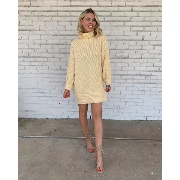 imageBTFBM Women Fashion Sweater Short Dress Long Sleeve Turtleneck Oversized Fall Winter Soft Chunky Knit Pullover SweatersSolid Apricot