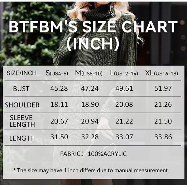imageBTFBM Women Fashion Sweater Short Dress Long Sleeve Turtleneck Oversized Fall Winter Soft Chunky Knit Pullover SweatersSolid Army Green