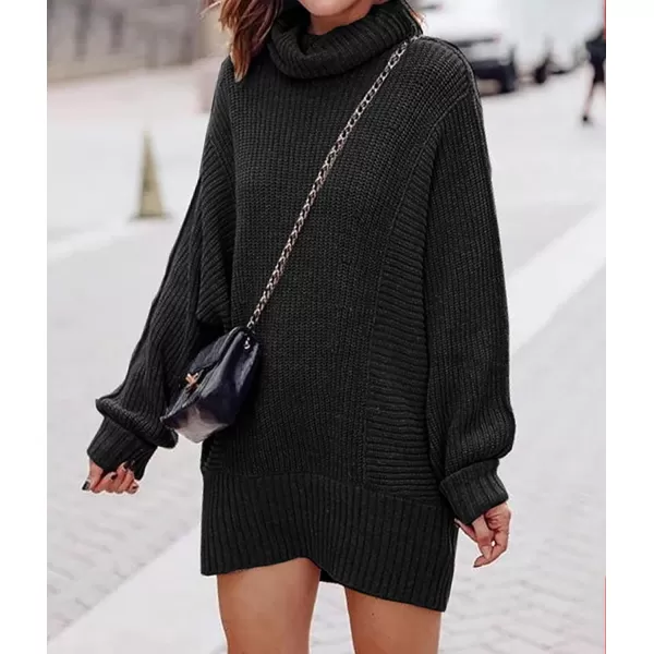 imageBTFBM Women Fashion Sweater Short Dress Long Sleeve Turtleneck Oversized Fall Winter Soft Chunky Knit Pullover SweatersSolid Black