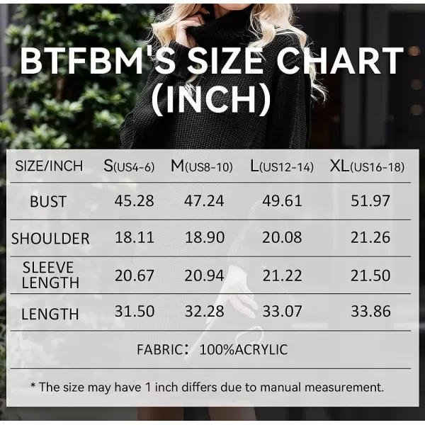 imageBTFBM Women Fashion Sweater Short Dress Long Sleeve Turtleneck Oversized Fall Winter Soft Chunky Knit Pullover SweatersSolid Black