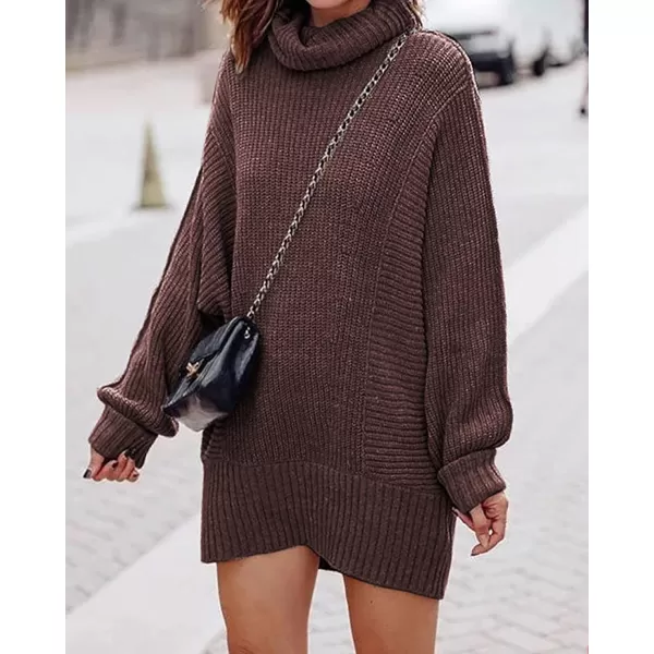 imageBTFBM Women Fashion Sweater Short Dress Long Sleeve Turtleneck Oversized Fall Winter Soft Chunky Knit Pullover SweatersSolid Coffee