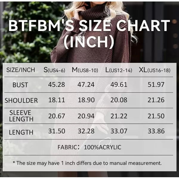 imageBTFBM Women Fashion Sweater Short Dress Long Sleeve Turtleneck Oversized Fall Winter Soft Chunky Knit Pullover SweatersSolid Coffee