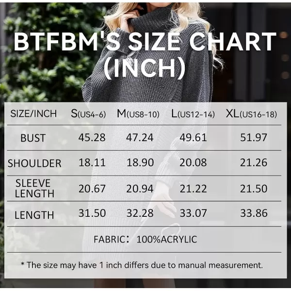 imageBTFBM Women Fashion Sweater Short Dress Long Sleeve Turtleneck Oversized Fall Winter Soft Chunky Knit Pullover SweatersSolid Grey