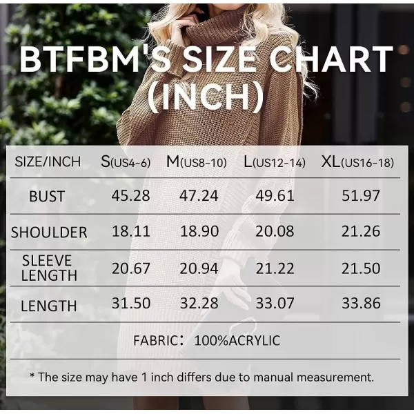 imageBTFBM Women Fashion Sweater Short Dress Long Sleeve Turtleneck Oversized Fall Winter Soft Chunky Knit Pullover SweatersSolid Khaki