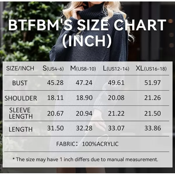 imageBTFBM Women Fashion Sweater Short Dress Long Sleeve Turtleneck Oversized Fall Winter Soft Chunky Knit Pullover SweatersSolid Navy