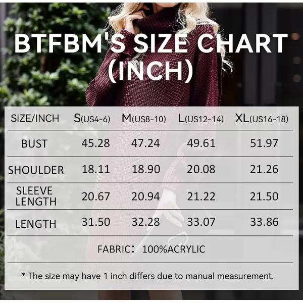 imageBTFBM Women Fashion Sweater Short Dress Long Sleeve Turtleneck Oversized Fall Winter Soft Chunky Knit Pullover SweatersSolid Wine Red