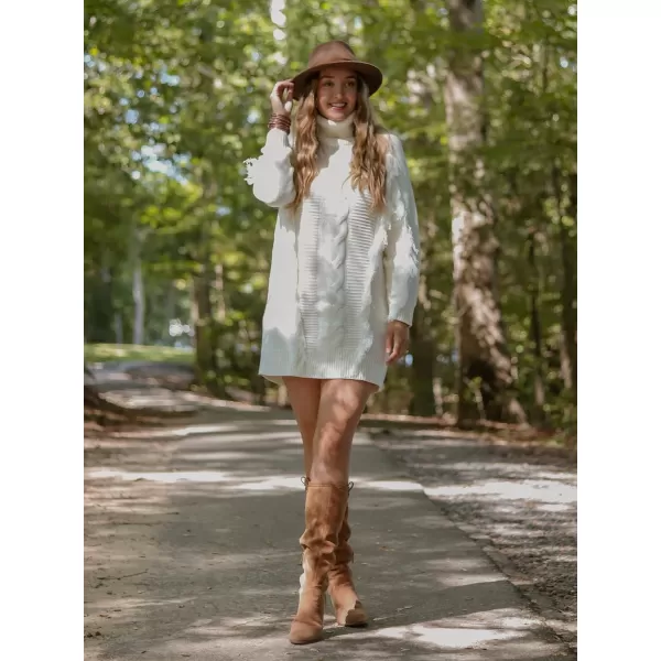 imageBTFBM Women Fashion Sweater Short Dress Long Sleeve Turtleneck Oversized Fall Winter Soft Chunky Knit Pullover SweatersTassel Beige White