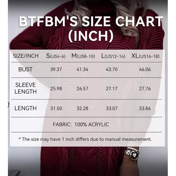 imageBTFBM Women Fashion Sweater Short Dress Long Sleeve Turtleneck Oversized Fall Winter Soft Chunky Knit Pullover SweatersTassel Wine Red