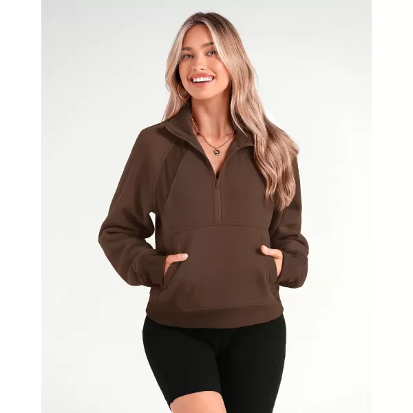imageBTFBM Women Half Zip Pullover Sweatshirts Fall Winter Long Sleeve Fleece Lined Cropped Tops Sweater Pockets Thumb HoleSolid Dark Khaki