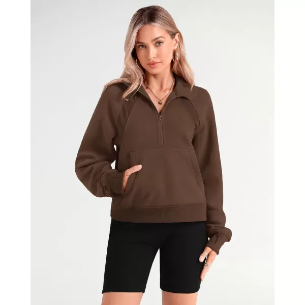 imageBTFBM Women Half Zip Pullover Sweatshirts Fall Winter Long Sleeve Fleece Lined Cropped Tops Sweater Pockets Thumb HoleSolid Dark Khaki
