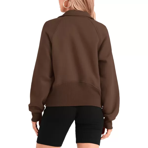 imageBTFBM Women Half Zip Pullover Sweatshirts Fall Winter Long Sleeve Fleece Lined Cropped Tops Sweater Pockets Thumb HoleSolid Dark Khaki