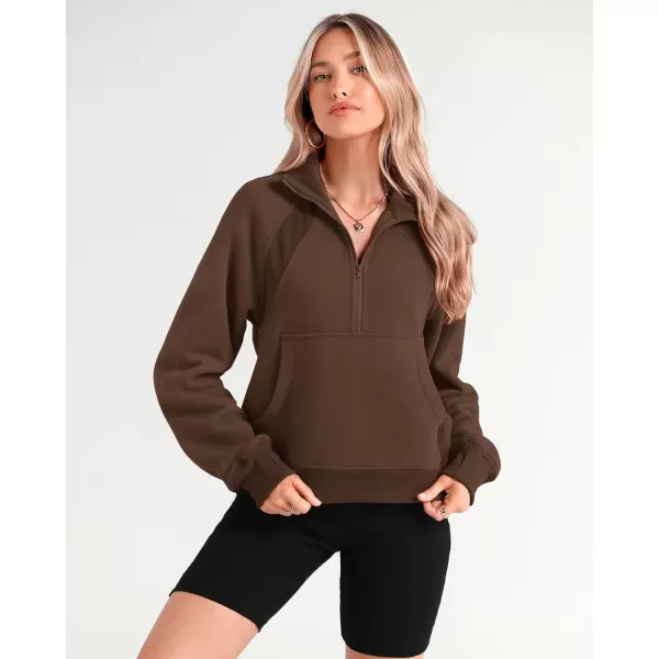 imageBTFBM Women Half Zip Pullover Sweatshirts Fall Winter Long Sleeve Fleece Lined Cropped Tops Sweater Pockets Thumb HoleSolid Dark Khaki