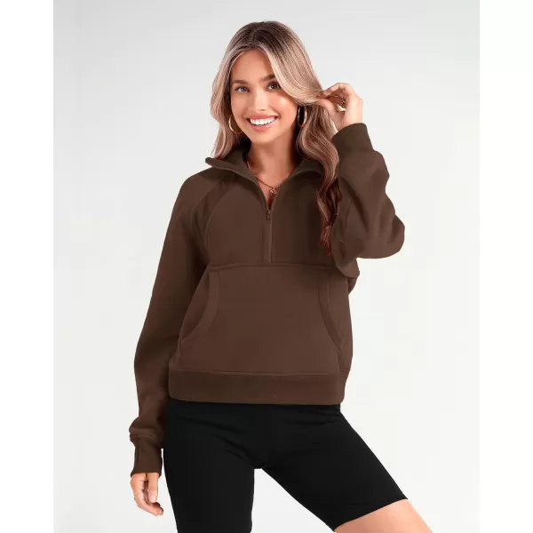imageBTFBM Women Half Zip Pullover Sweatshirts Fall Winter Long Sleeve Fleece Lined Cropped Tops Sweater Pockets Thumb HoleSolid Dark Khaki