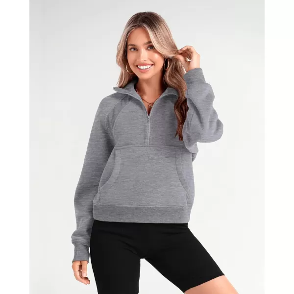 imageBTFBM Women Half Zip Pullover Sweatshirts Fall Winter Long Sleeve Fleece Lined Cropped Tops Sweater Pockets Thumb HoleSolid Grey