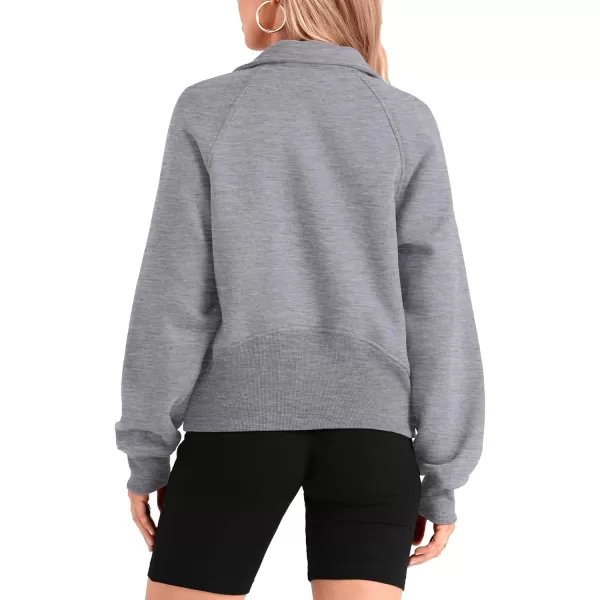 imageBTFBM Women Half Zip Pullover Sweatshirts Fall Winter Long Sleeve Fleece Lined Cropped Tops Sweater Pockets Thumb HoleSolid Grey