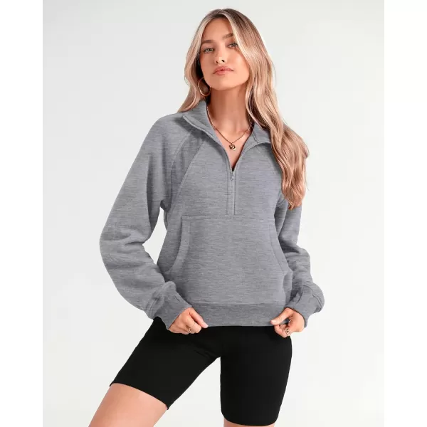 imageBTFBM Women Half Zip Pullover Sweatshirts Fall Winter Long Sleeve Fleece Lined Cropped Tops Sweater Pockets Thumb HoleSolid Grey