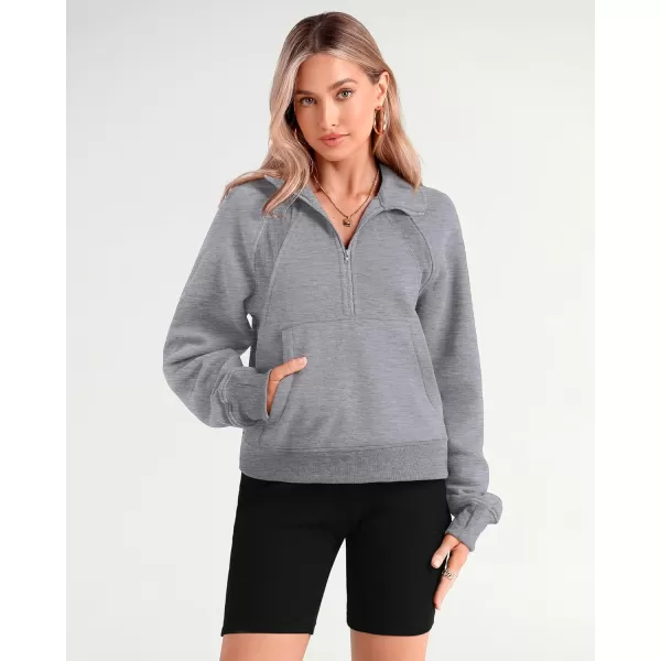 imageBTFBM Women Half Zip Pullover Sweatshirts Fall Winter Long Sleeve Fleece Lined Cropped Tops Sweater Pockets Thumb HoleSolid Grey