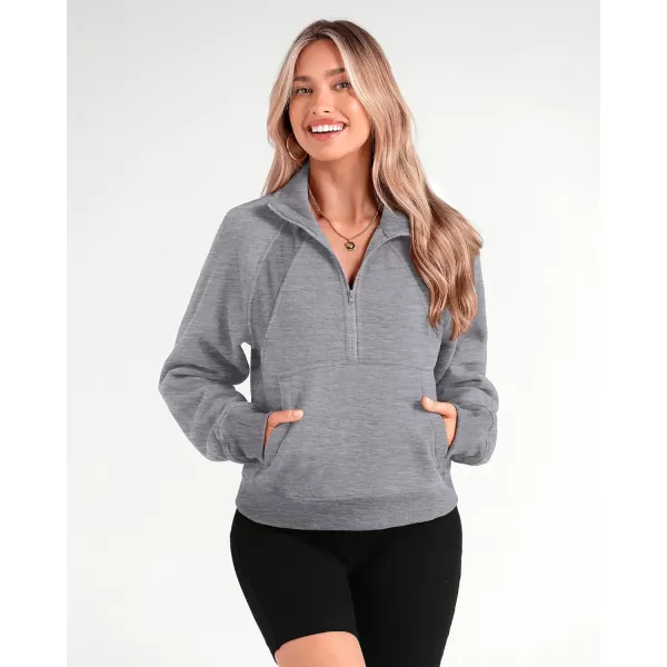 imageBTFBM Women Half Zip Pullover Sweatshirts Fall Winter Long Sleeve Fleece Lined Cropped Tops Sweater Pockets Thumb HoleSolid Grey