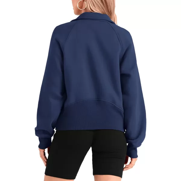 imageBTFBM Women Half Zip Pullover Sweatshirts Fall Winter Long Sleeve Fleece Lined Cropped Tops Sweater Pockets Thumb HoleSolid Lake Blue