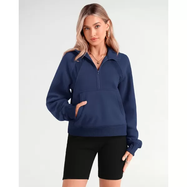 imageBTFBM Women Half Zip Pullover Sweatshirts Fall Winter Long Sleeve Fleece Lined Cropped Tops Sweater Pockets Thumb HoleSolid Lake Blue