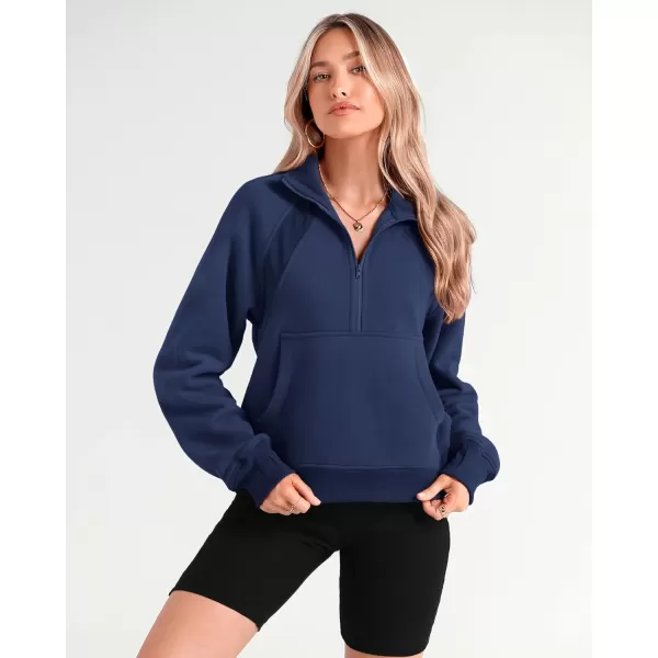 imageBTFBM Women Half Zip Pullover Sweatshirts Fall Winter Long Sleeve Fleece Lined Cropped Tops Sweater Pockets Thumb HoleSolid Lake Blue