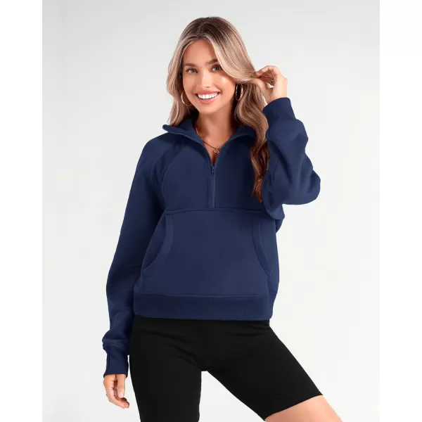 imageBTFBM Women Half Zip Pullover Sweatshirts Fall Winter Long Sleeve Fleece Lined Cropped Tops Sweater Pockets Thumb HoleSolid Lake Blue