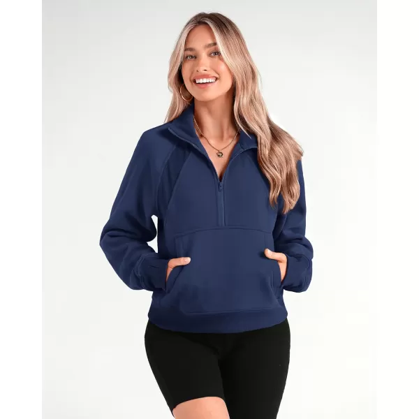 imageBTFBM Women Half Zip Pullover Sweatshirts Fall Winter Long Sleeve Fleece Lined Cropped Tops Sweater Pockets Thumb HoleSolid Lake Blue