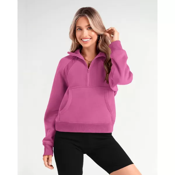 imageBTFBM Women Half Zip Pullover Sweatshirts Fall Winter Long Sleeve Fleece Lined Cropped Tops Sweater Pockets Thumb HoleSolid Pink