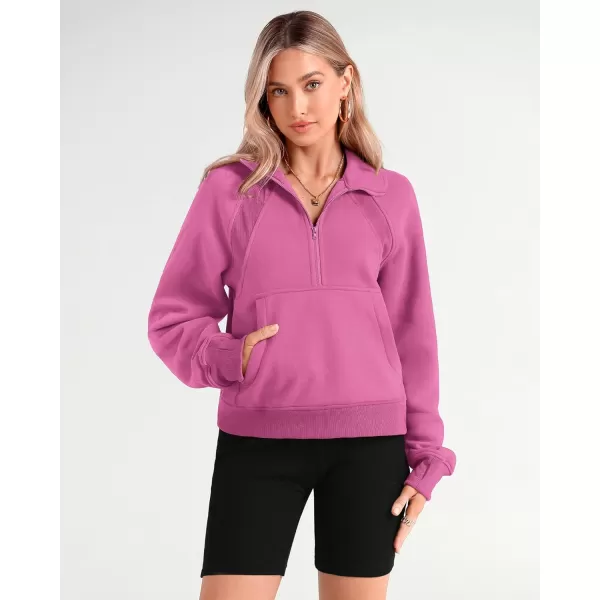 imageBTFBM Women Half Zip Pullover Sweatshirts Fall Winter Long Sleeve Fleece Lined Cropped Tops Sweater Pockets Thumb HoleSolid Pink