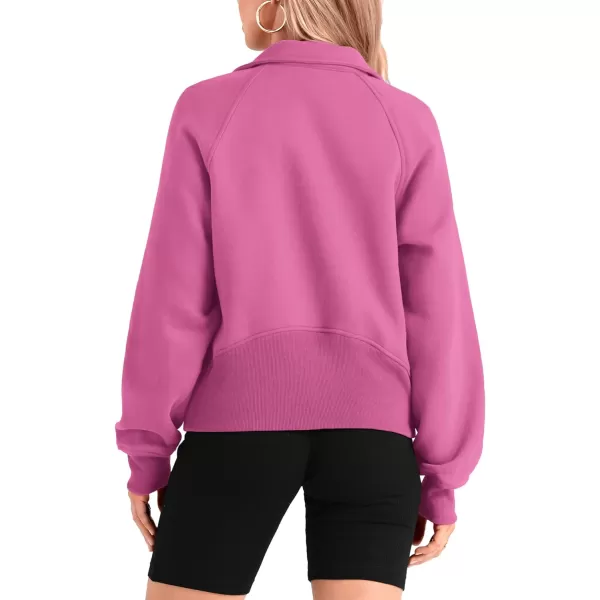 imageBTFBM Women Half Zip Pullover Sweatshirts Fall Winter Long Sleeve Fleece Lined Cropped Tops Sweater Pockets Thumb HoleSolid Pink
