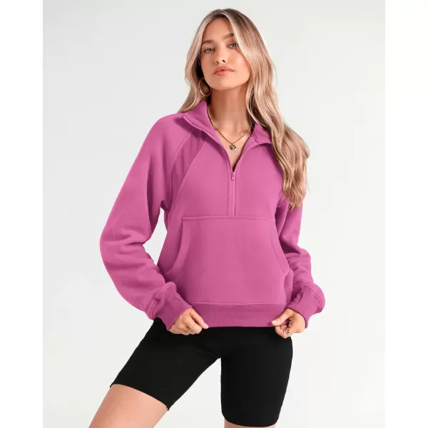 imageBTFBM Women Half Zip Pullover Sweatshirts Fall Winter Long Sleeve Fleece Lined Cropped Tops Sweater Pockets Thumb HoleSolid Pink