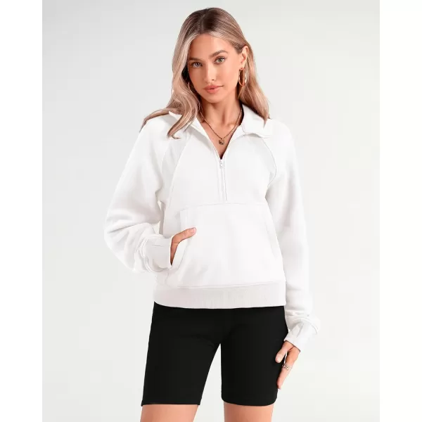 imageBTFBM Women Half Zip Pullover Sweatshirts Fall Winter Long Sleeve Fleece Lined Cropped Tops Sweater Pockets Thumb HoleSolid White
