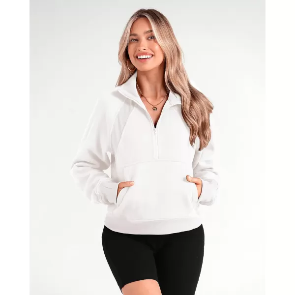 imageBTFBM Women Half Zip Pullover Sweatshirts Fall Winter Long Sleeve Fleece Lined Cropped Tops Sweater Pockets Thumb HoleSolid White