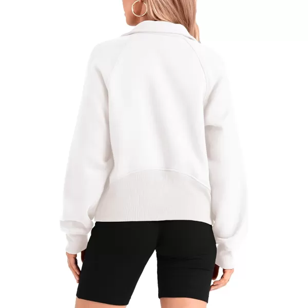 imageBTFBM Women Half Zip Pullover Sweatshirts Fall Winter Long Sleeve Fleece Lined Cropped Tops Sweater Pockets Thumb HoleSolid White