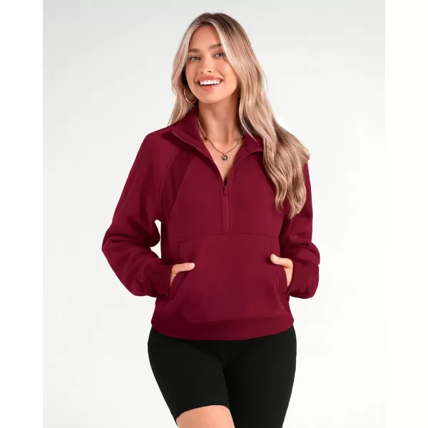 imageBTFBM Women Half Zip Pullover Sweatshirts Fall Winter Long Sleeve Fleece Lined Cropped Tops Sweater Pockets Thumb HoleSolid Wine Red