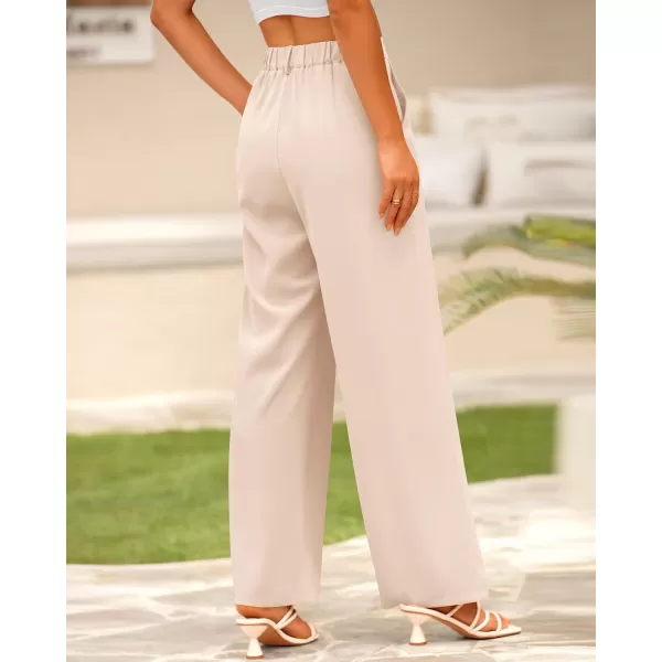 imageBTFBM Women High Waist Casual Wide Leg Long Palazzo Pants Button Down Loose Business Work Office Trousers with PocketsSolid Beige
