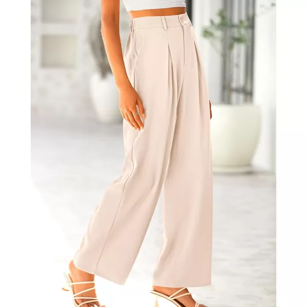 imageBTFBM Women High Waist Casual Wide Leg Long Palazzo Pants Button Down Loose Business Work Office Trousers with PocketsSolid Beige