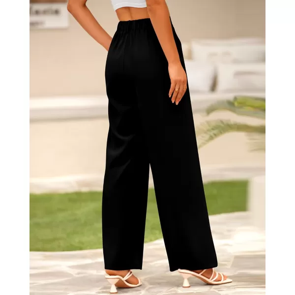 imageBTFBM Women High Waist Casual Wide Leg Long Palazzo Pants Button Down Loose Business Work Office Trousers with PocketsSolid Black